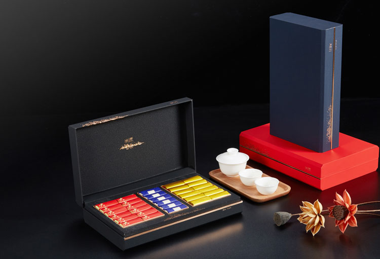 新品武夷山大紅包肉桂紅茶鐵觀音正山小種金駿眉定制禮盒三盒裝多顏色可選中國紅寶石藍黑珠光